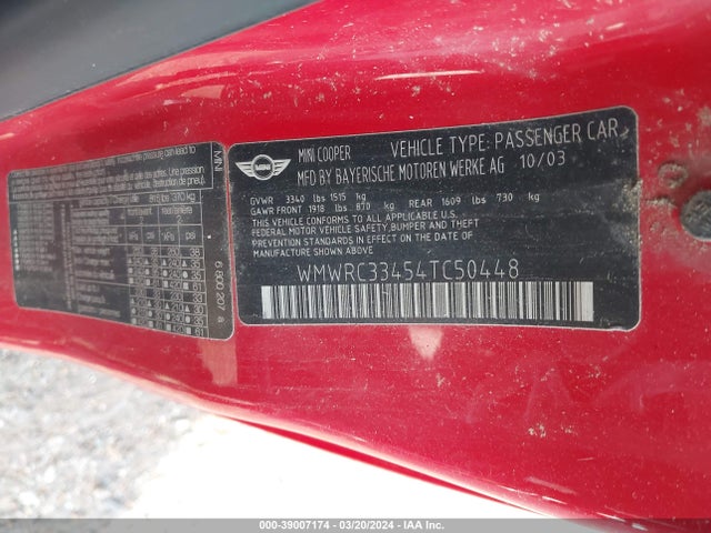 2004 MINI COOPER WMWRC33454TC50448 Photo 8