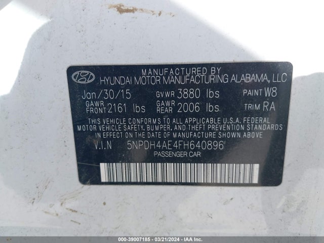 Hyundai ELANTRA SE 2015 5NPDH4AE4FH640896 Image 9