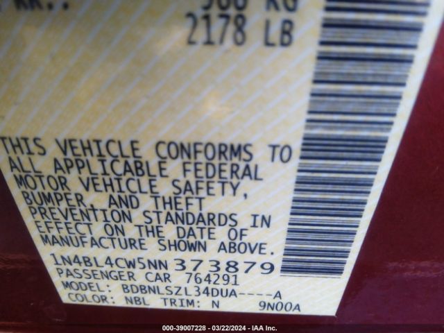 1N4BL4CW5NN373879 Nissan Altima Sr Intelligent Awd