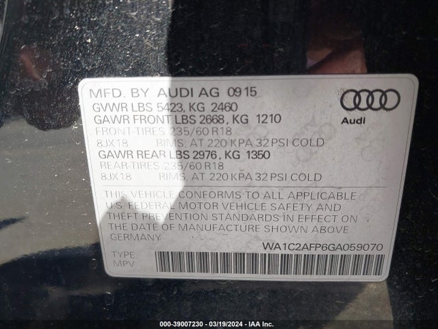 Audi Q5 2.0t Premium 2016 WA1C2AFP6GA059070 Image 9