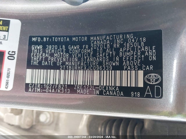 Toyota COROLLA LE 2018 2T1BURHEXJC096339 Image 9