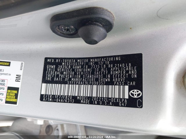 Toyota COROLLA LE 2020 5YFEPRAE9LP098357 Image 9