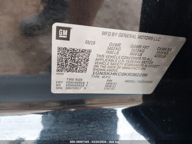 Chevrolet Suburban Lt 2019 1GNSKHKC0KR382299 Image 9