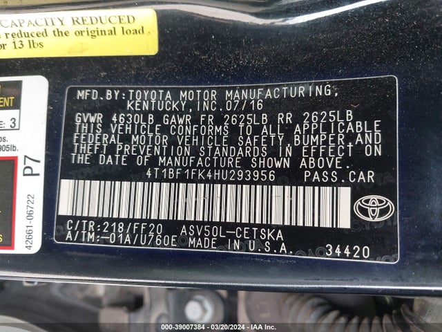 Toyota CAMRY SE 2017 4T1BF1FK4HU293956 Image 9