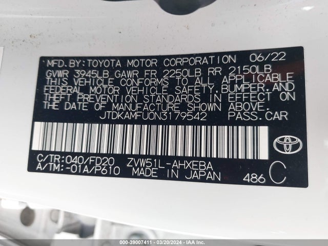 Toyota Prius Le 2022 JTDKAMFU0N3179542 Image 9