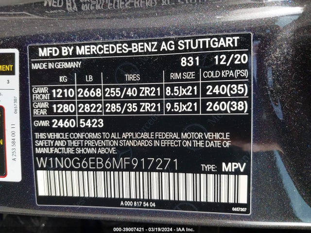 W1N0G6EB6MF917271 Mercedes-Benz Amg Glc 43 4matic