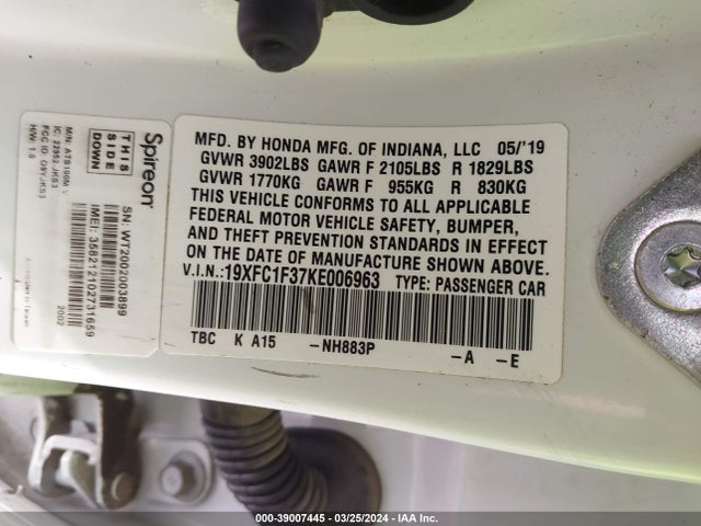 Honda CIVIC EX 2019 19XFC1F37KE006963 Image 9