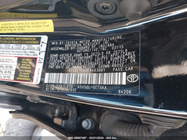 Toyota CAMRY XLE 2015 4T4BF1FK6FR483681 Image 9