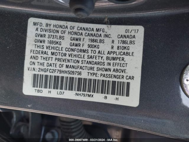 2HGFC2F79HH509756 Honda CIVIC EX