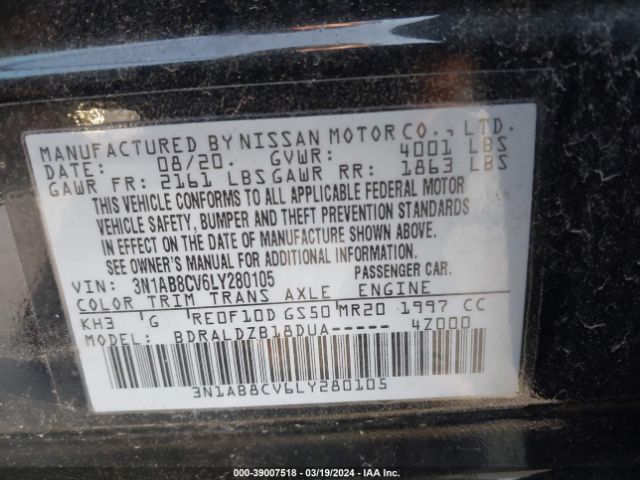 3N1AB8CV6LY280105 Nissan Sentra Sv Xtronic Cvt