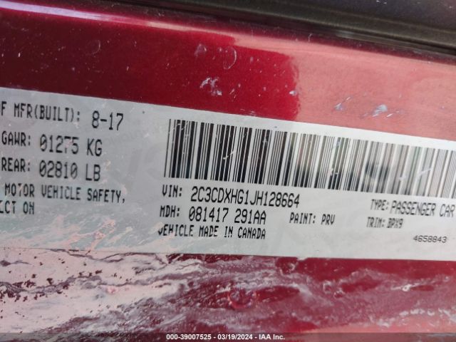 2C3CDXHG1JH128664 Dodge Charger Sxt Plus Rwd