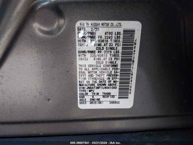 JN8AT2MT1LW041089 Nissan Rogue Sv Fwd