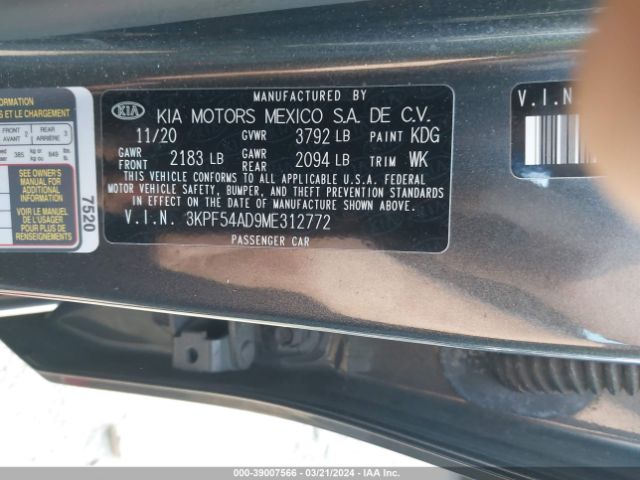 3KPF54AD9ME312772 KIA FORTE EX