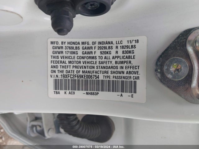 Honda Civic Lx 2019 19XFC2F69KE006754 Image 9