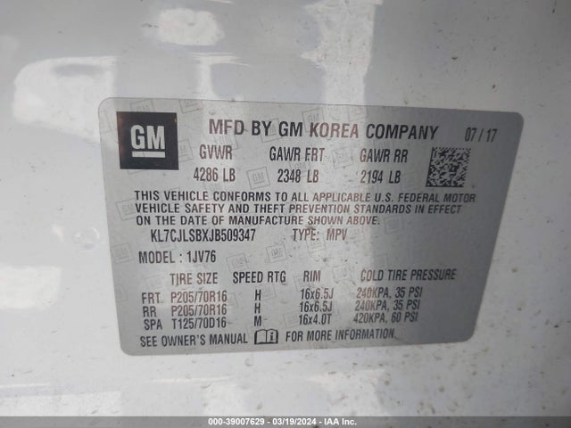 Chevrolet Trax Lt 2018 KL7CJLSBXJB509347 Image 9