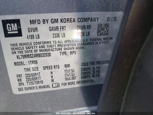 Chevrolet Trailblazer Fwd Ls 2021 KL79MMS24MB032930 Image 9