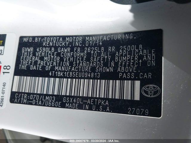 Toyota AVALON LIMITED 2014 4T1BK1EB5EU094813 Image 9