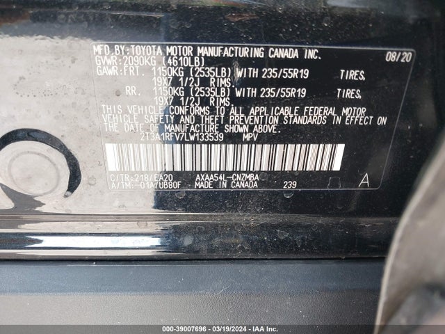 Toyota Rav4 Xle Premium 2020 2T3A1RFV7LW133539 Image 9