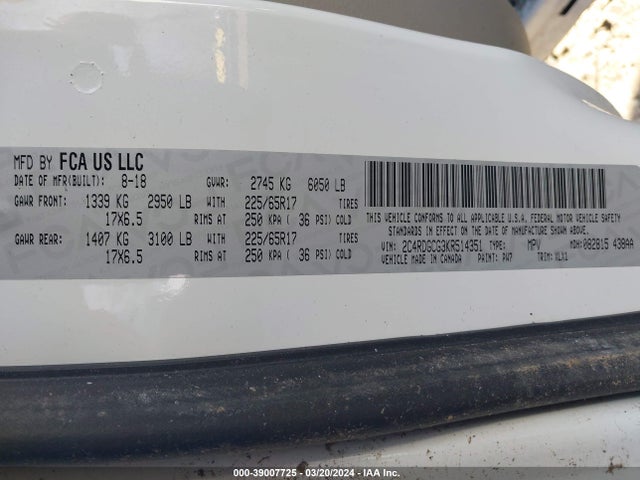 Dodge Grand Caravan Sxt 2019 2C4RDGCG3KR514351 Image 9