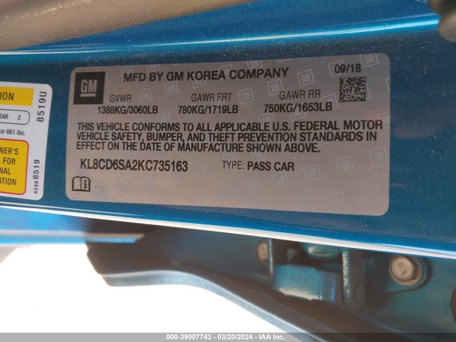 Chevrolet Spark 1lt Cvt 2019 KL8CD6SA2KC735163 Image 9