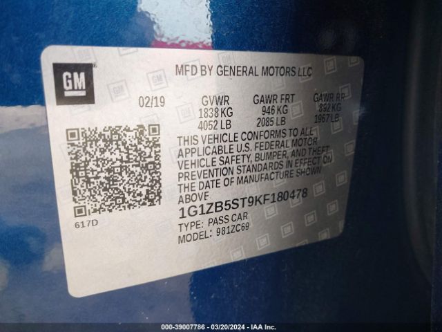 1G1ZB5ST9KF180478 Chevrolet Malibu 1ls