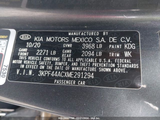 3KPF44ACXME291294 KIA FORTE GT