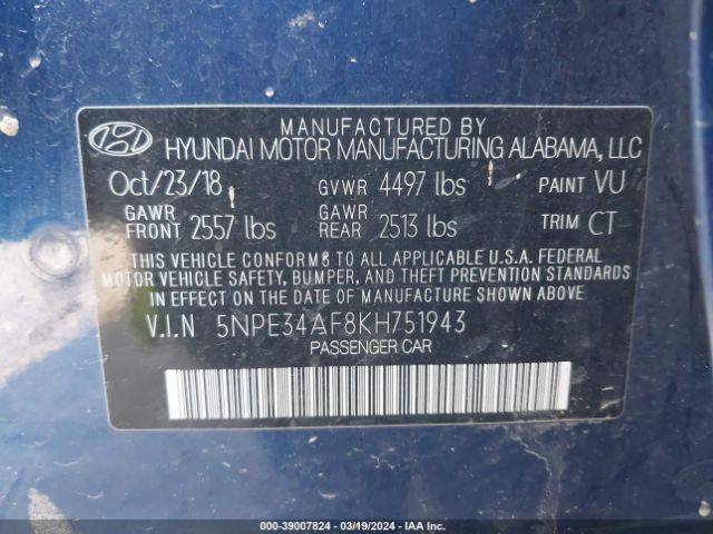 5NPE34AF8KH751943 Hyundai Sonata Sport