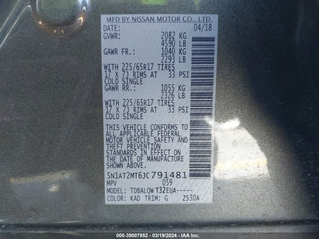 Nissan ROGUE SV 2018 5N1AT2MT6JC791481 Image 9
