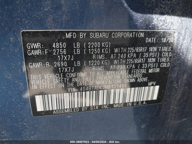 4S4BTADC2M3131490 Subaru Outback Premium