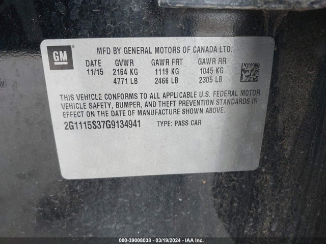 Chevrolet Impala 2lt 2016 2G1115S37G9134941 Image 9