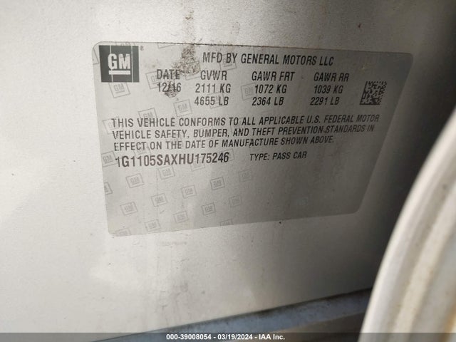 Chevrolet IMPALA 1LT 2017 1G1105SAXHU175246 Image 9
