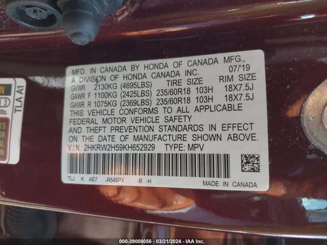 Honda CR-V EX 2019 2HKRW2H59KH652929 Image 9