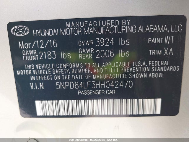 Hyundai ELANTRA SE 2017 5NPD84LF3HH042470 Image 9