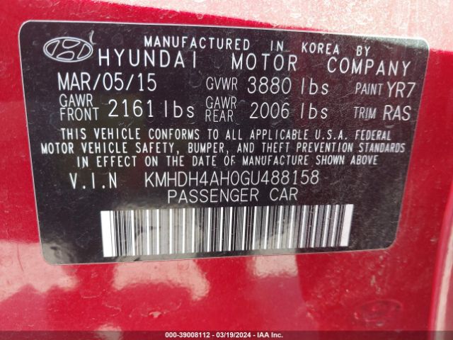 KMHDH4AH0GU488158 Hyundai Elantra Sport