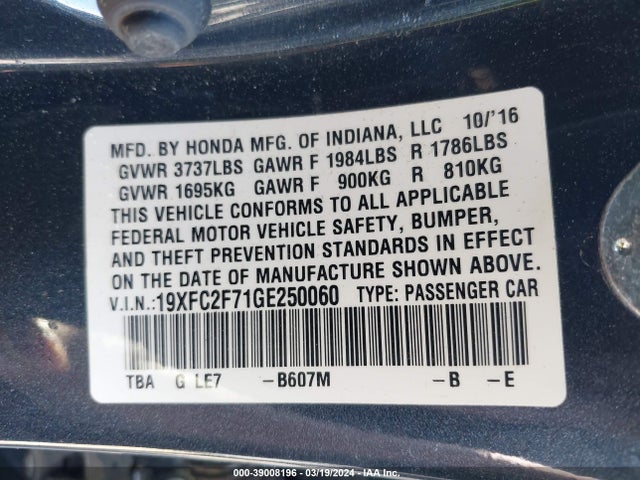 Honda CIVIC EX 2016 19XFC2F71GE250060 Image 9