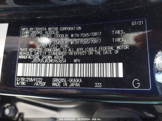 Toyota 4runner Trd Off Road 2021 JTEPU5JR3M5963654 Image 9