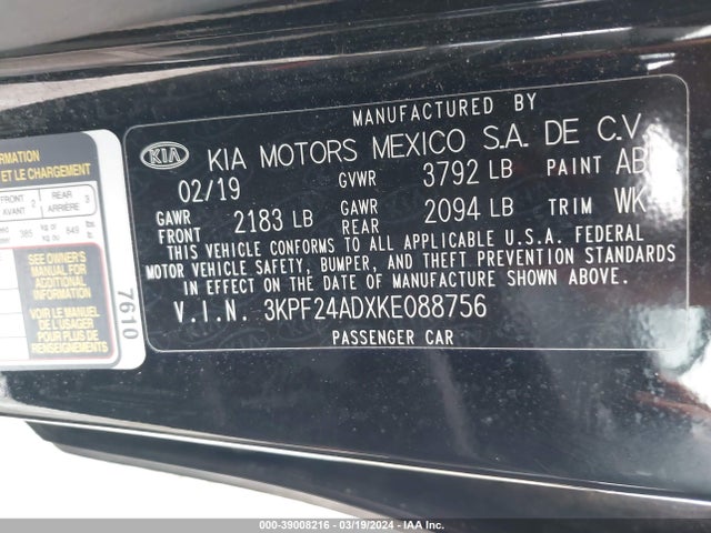 KIA Forte Lxs 2019 3KPF24ADXKE088756 Image 9