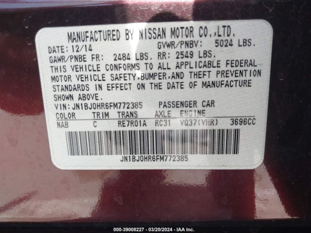 JN1BJ0HR6FM772385 Infiniti Qx50 Journey