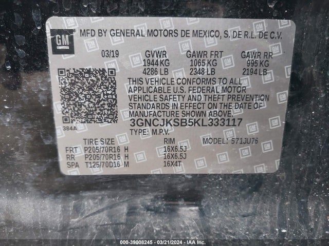 Chevrolet TRAX LS 2019 3GNCJKSB5KL333117 Image 9