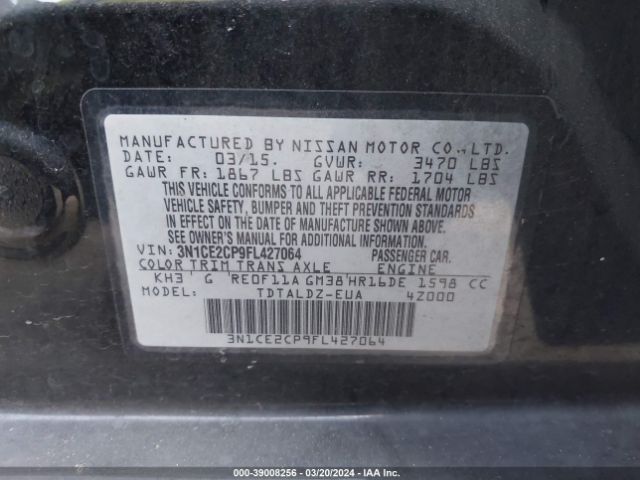 3N1CE2CP9FL427064 Nissan Versa Note S (sr)/s Plus/sl/sr/sv