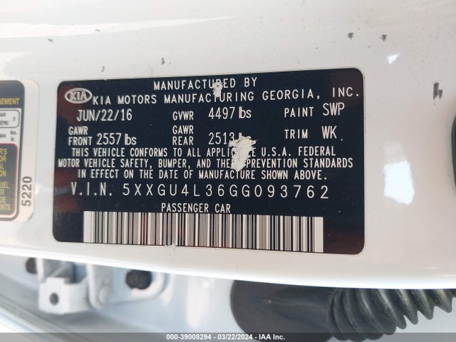 KIA OPTIMA EX 2016 5XXGU4L36GG093762 Image 9