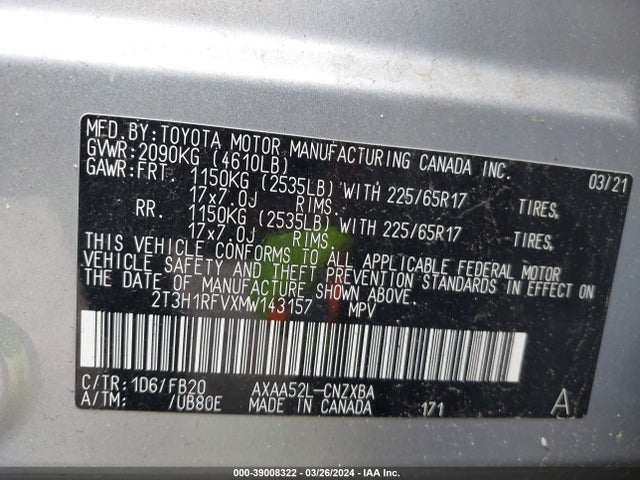 Toyota RAV4 LE 2021 2T3H1RFVXMW143157 Image 9