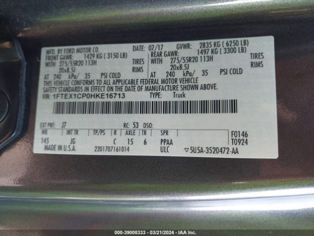 1FTEX1CP0HKE16713 Ford F-150 Xl