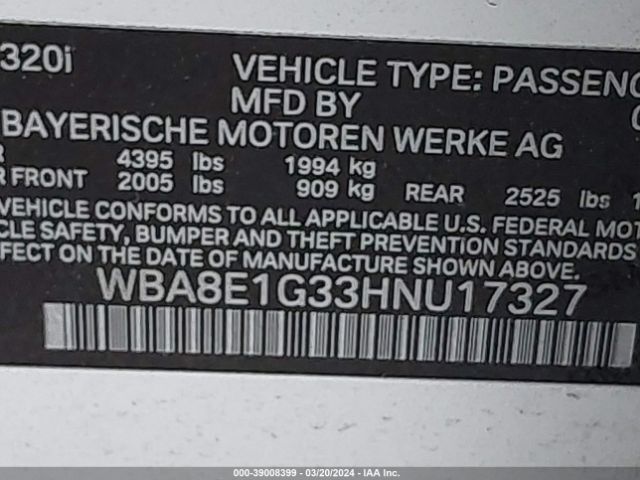 WBA8E1G33HNU17327 BMW 320i