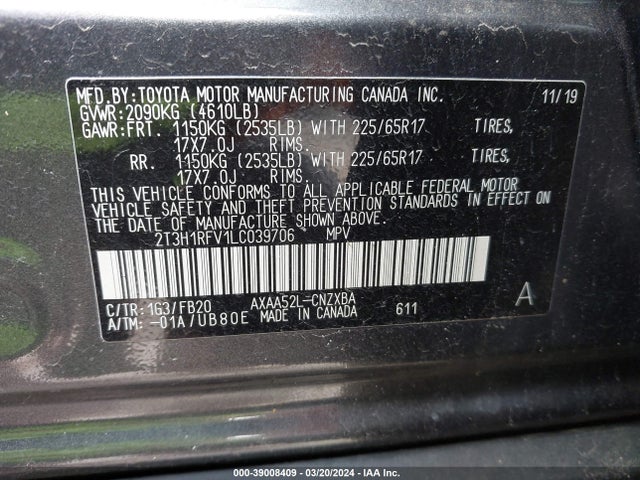 Toyota RAV4 LE 2020 2T3H1RFV1LC039706 Image 9