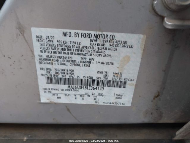 MAJ6S3FL8LC364120 Ford ECOSPORT S