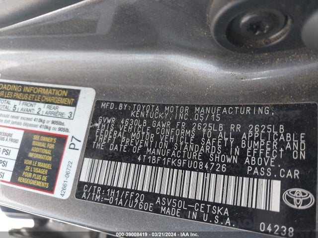 Toyota CAMRY SE 2015 4T1BF1FK9FU084726 Image 9