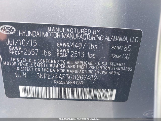 Hyundai SONATA SE 2016 5NPE24AF3GH267432 Image 9