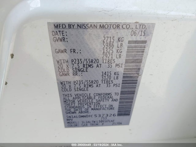 Infiniti QX60 2015 5N1AL0MN0FC537326 Image 9