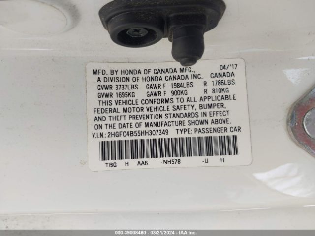 2HGFC4B55HH307349 Honda Civic Lx